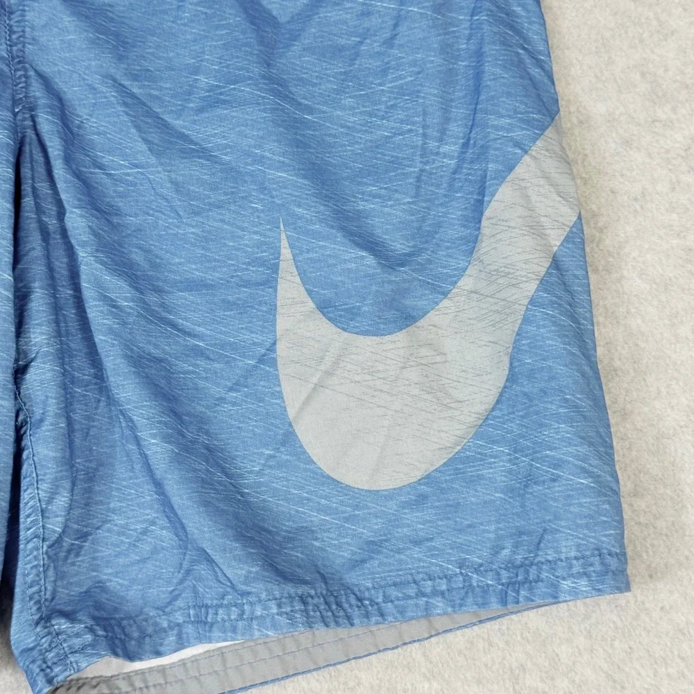 Nike Mens Blue Heathered Swim Trunks Large Swoosh Logo Board Shorts Size S